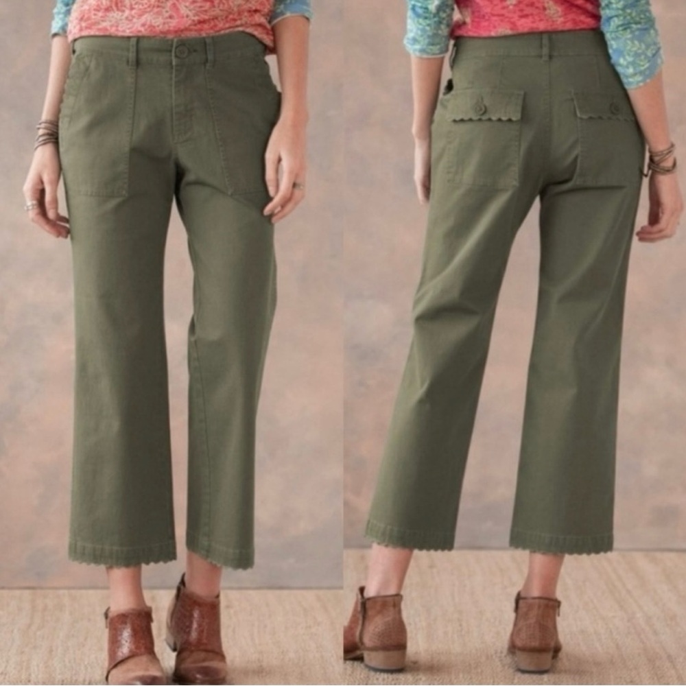 Sundance Garden Hues Olive Green Scallop High Rise Crop Pants Cotton Blend 8